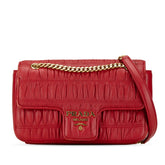 プラダ ギャザー 斜め掛け チェーンショルダーバッグ 1BD235 レッド レザー レディース PRADA 【中古】